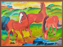 Rote Pferde (frei n.F.Marc, Acryl 40x50, 2005)