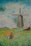 Windmühle mit Schafen (Pastell, 30x40, 11 April)