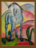 Das blaue Pferd (frei n. F.Marc, Acryl, 40x50, Mai 2003)