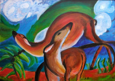 Rehe (frei n. F.Marc, Acryl 40x50, Nov. 2008)