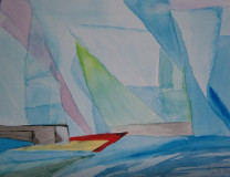 Segelschiffe (frei n. L. Feininger, aquarell, 30x40, Nov.2006)