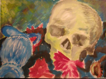 Stillleben mit Totenkopf (auqrell, 20x30, Okt. 2008)