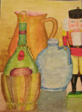 Stillleben mit Weinflasche (auqrell, 30x40, Juli 1970)
